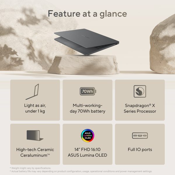 Asus Zenbook A14 UX3407 Snapdragon X Plus X1P 42 100 16GB RAM 512GB SSD 14" OLED Asus certified refurbished with 12 month warranty